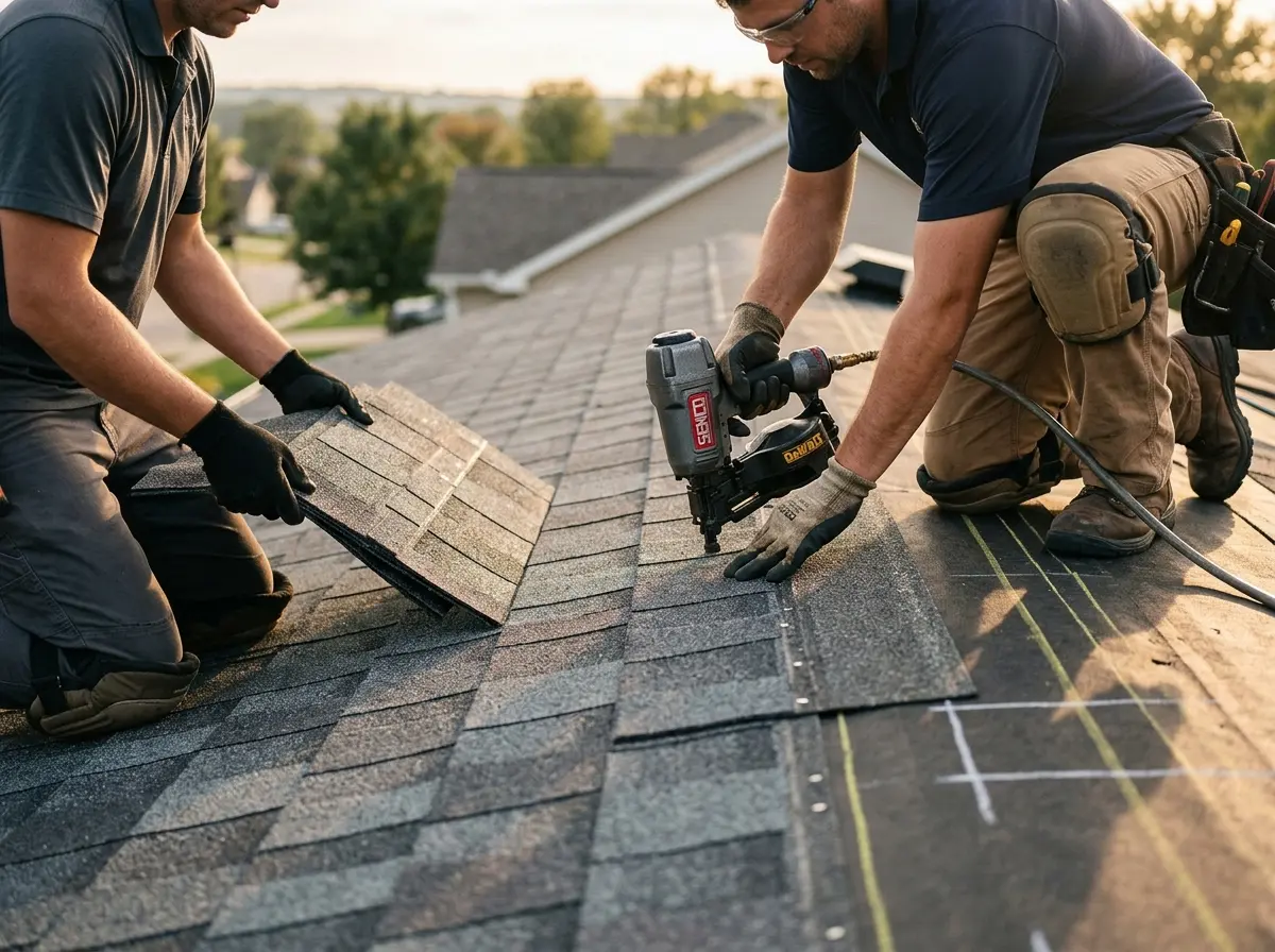 Professional roofer working on a residential roof in Kissimmee